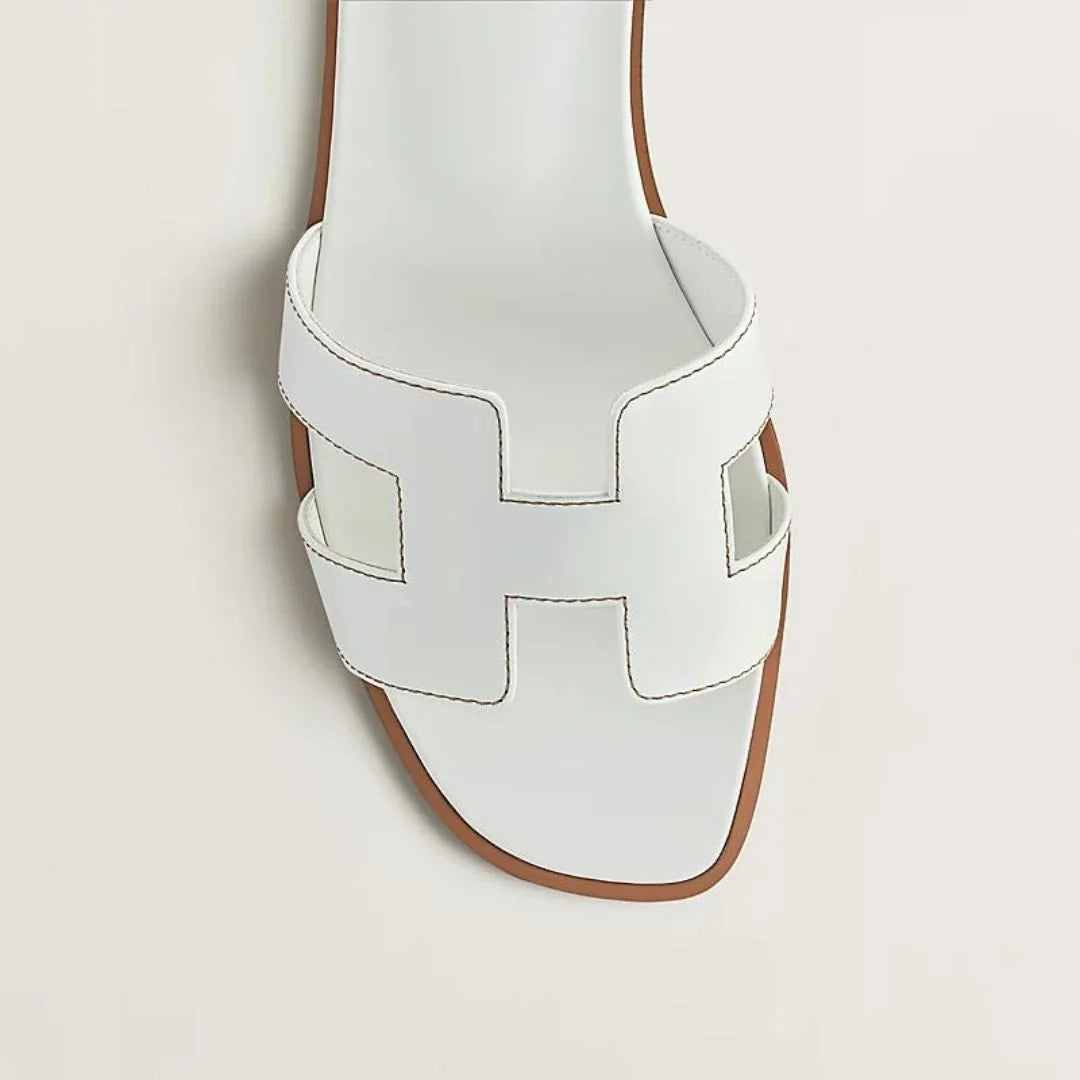 Flat Sandals | Genuine Leather, Cut-Out Design & Cushioned Footbed