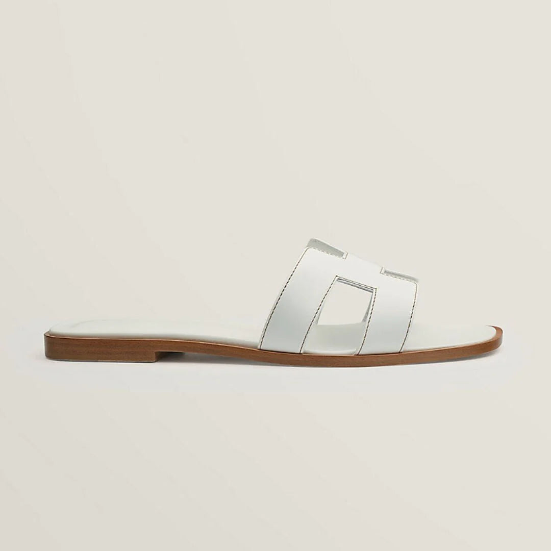 Flat Sandals | Genuine Leather, Cut-Out Design & Cushioned Footbed