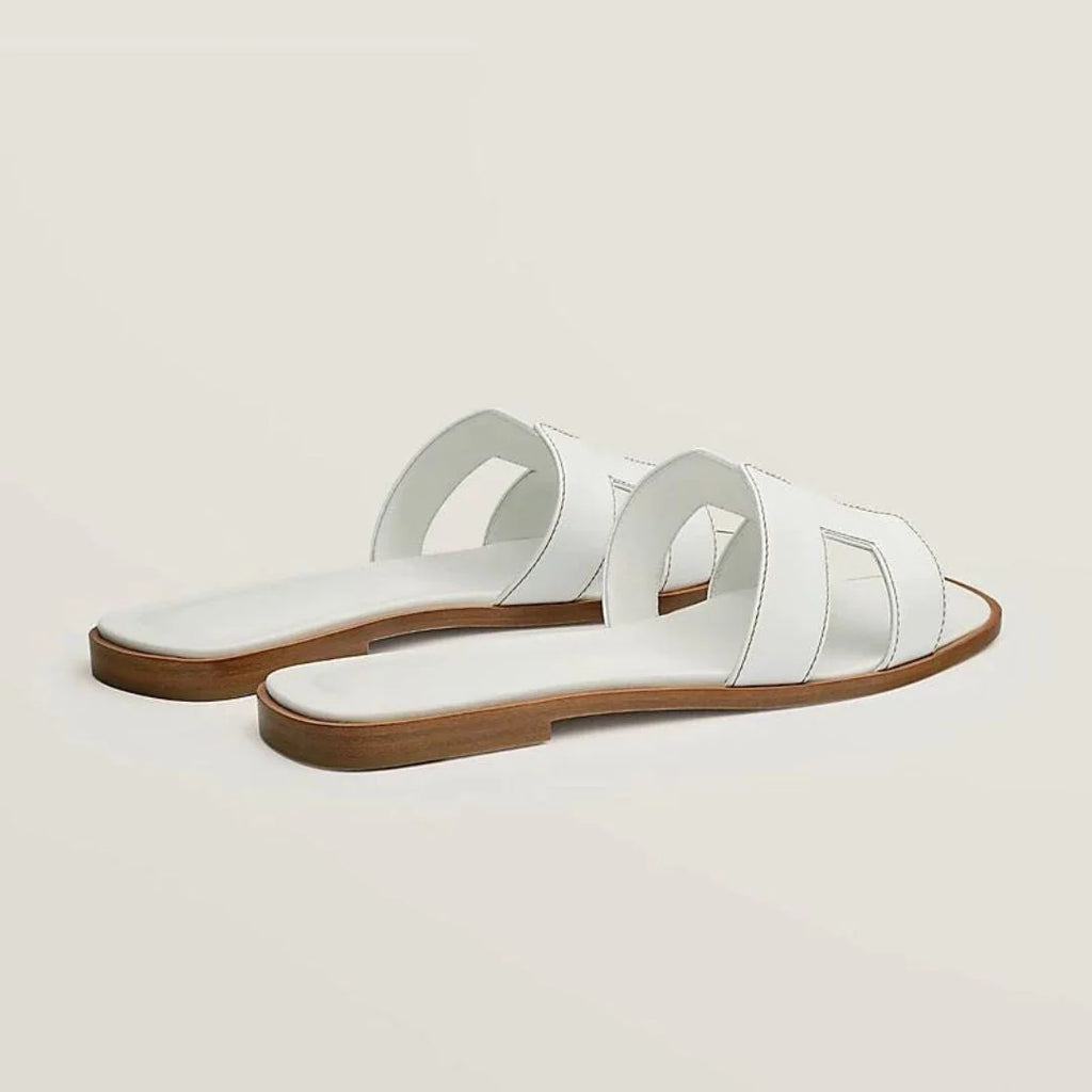 Flat Sandals | Genuine Leather, Cut-Out Design & Cushioned Footbed