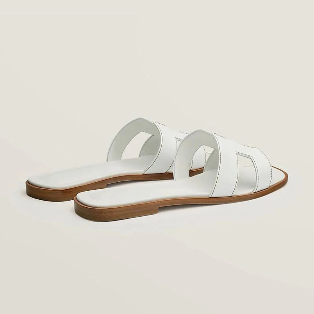 Flat Sandals | Genuine Leather, Cut-Out Design & Cushioned Footbed