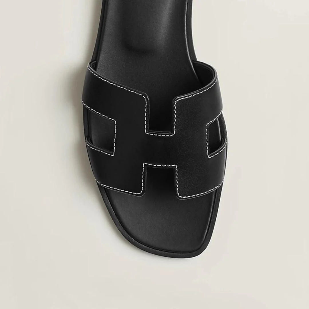 Flat Sandals | Genuine Leather, Cut-Out Design & Cushioned Footbed