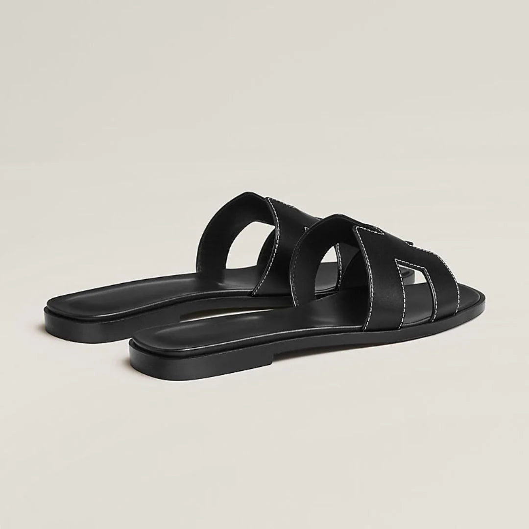 Flat Sandals | Genuine Leather, Cut-Out Design & Cushioned Footbed