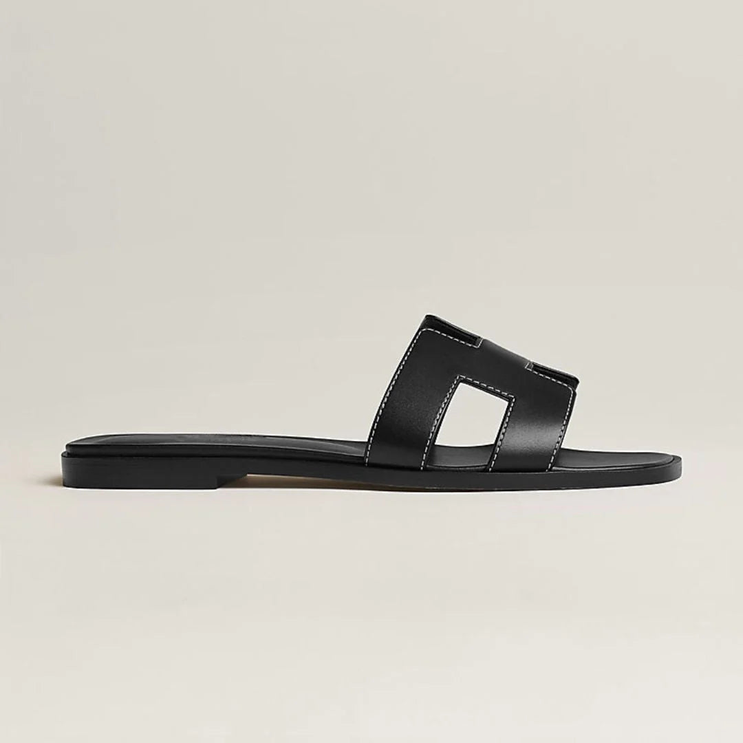 Flat Sandals | Genuine Leather, Cut-Out Design & Cushioned Footbed
