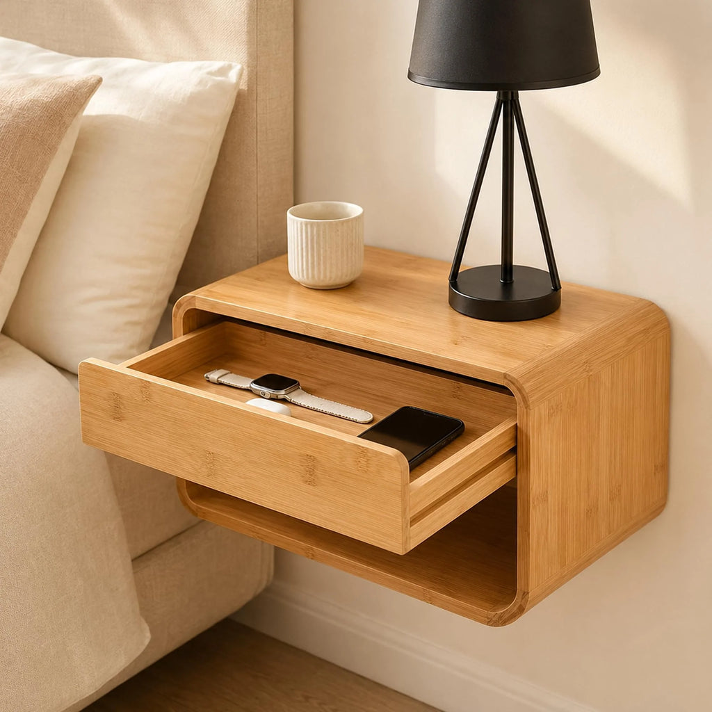 Floating Nightstands | Live-Edge Acacia Wood & Wall-Mounted | Set of 2