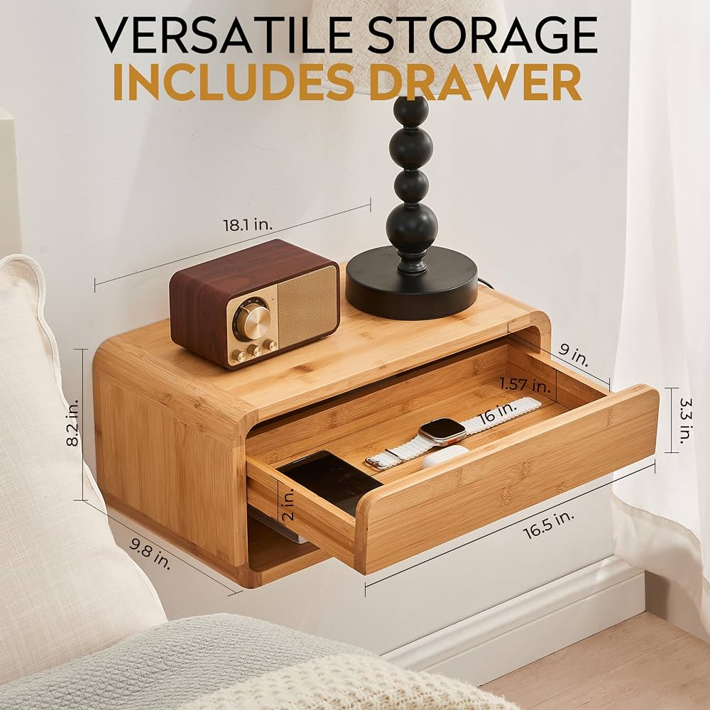 Floating Nightstands | Live-Edge Acacia Wood & Wall-Mounted | Set of 2