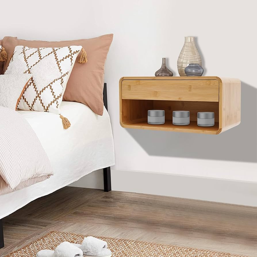 Floating Nightstands | Live-Edge Acacia Wood & Wall-Mounted | Set of 2