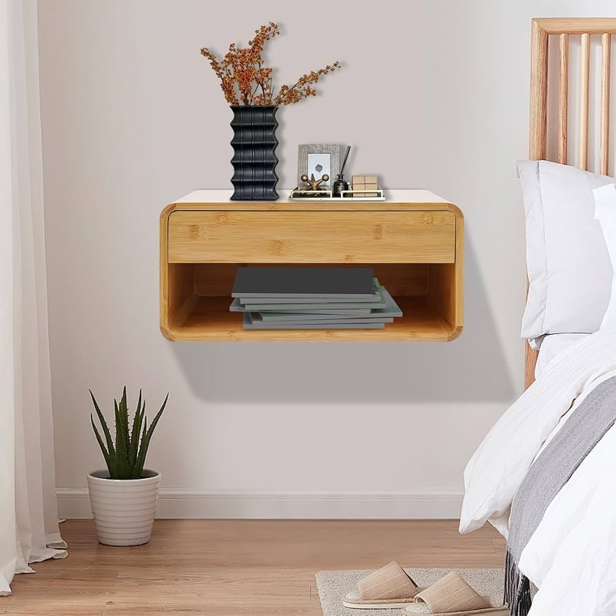 Floating Nightstands | Live-Edge Acacia Wood & Wall-Mounted | Set of 2