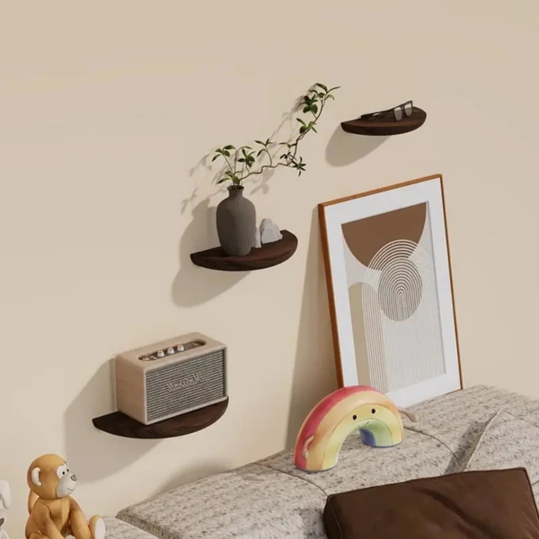 Floating Wall Shelf | Half-Round Natural Wood