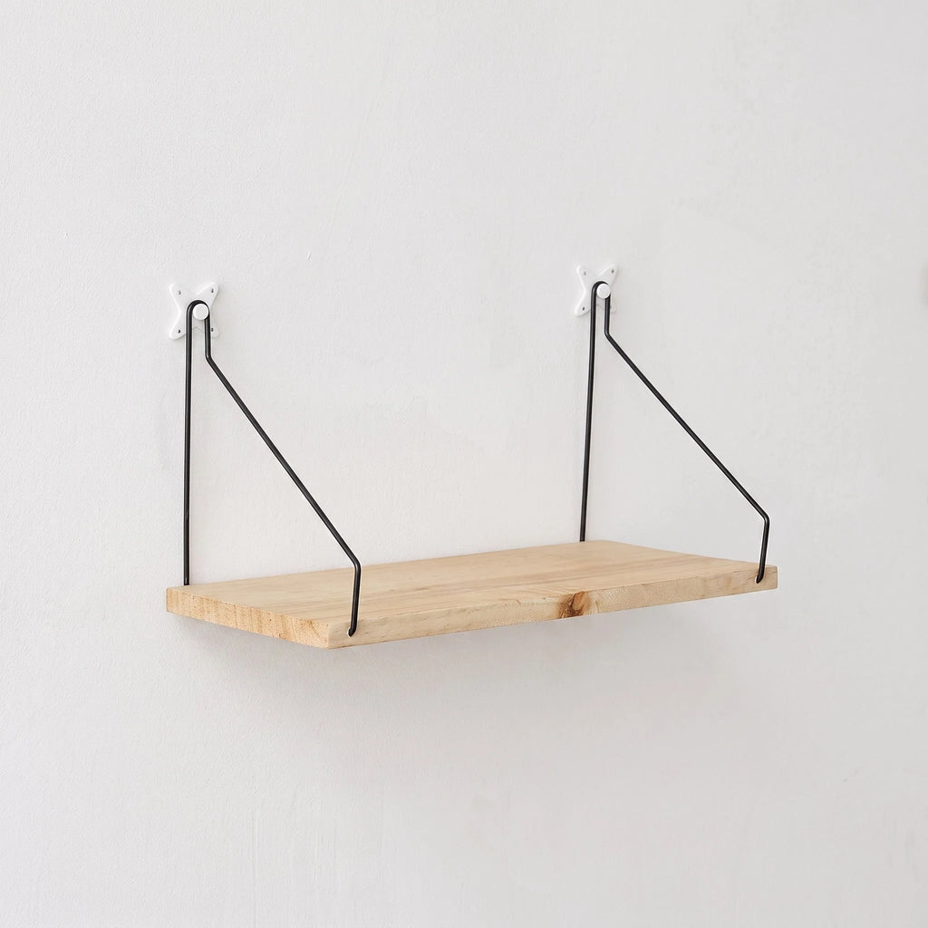 Floating Wall Shelf | Natural Wood & Angled Bracket | Space-Saving
