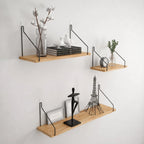 Floating Wall Shelf | Natural Wood & Angled Bracket | Space-Saving