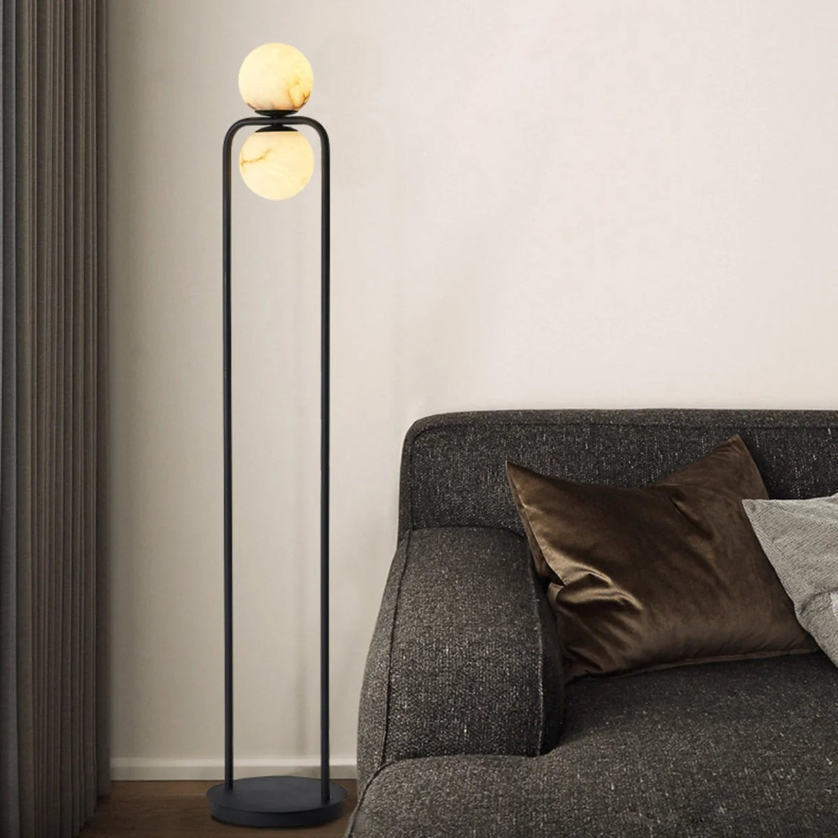 Floor Lamp | Alabaster Shade & Metal Base | Single & Double Light