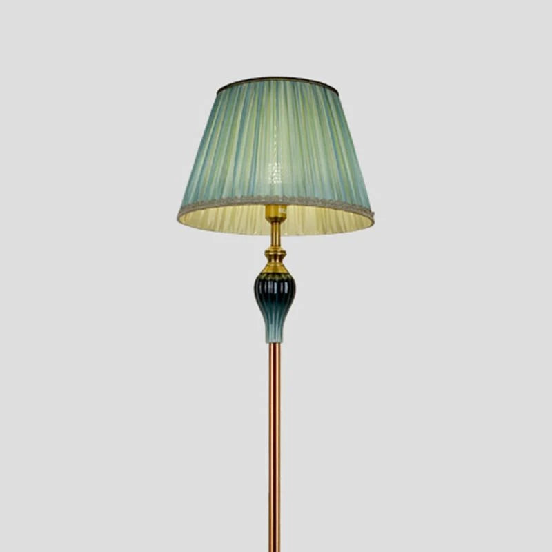 Floor Lamp | Dome Fabric Shade & Wood-Look Base
