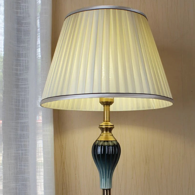 Floor Lamp | Dome Fabric Shade & Wood-Look Base