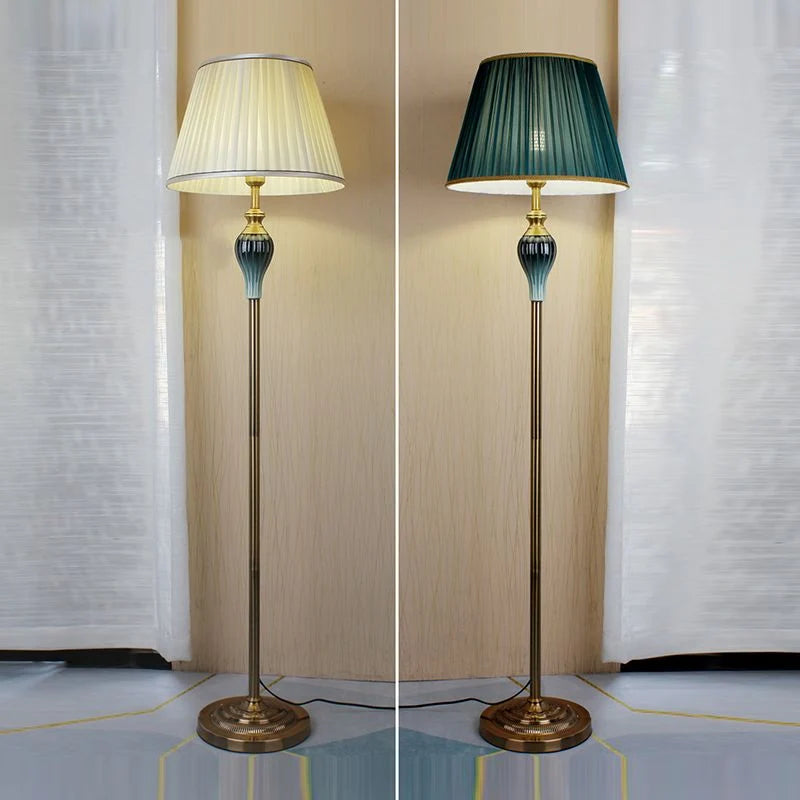 Floor Lamp | Dome Fabric Shade & Wood-Look Base