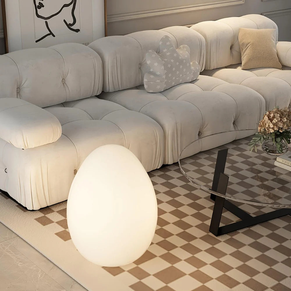 Floor Lamp | Egg-Shaped Sculptural LED & Molded Shell | Weighted Base