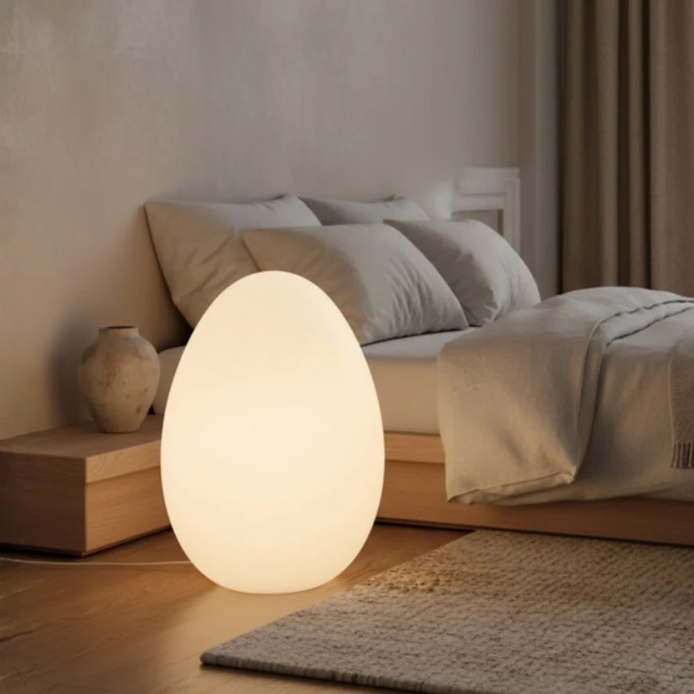 Floor Lamp | Egg-Shaped Sculptural LED & Molded Shell | Weighted Base
