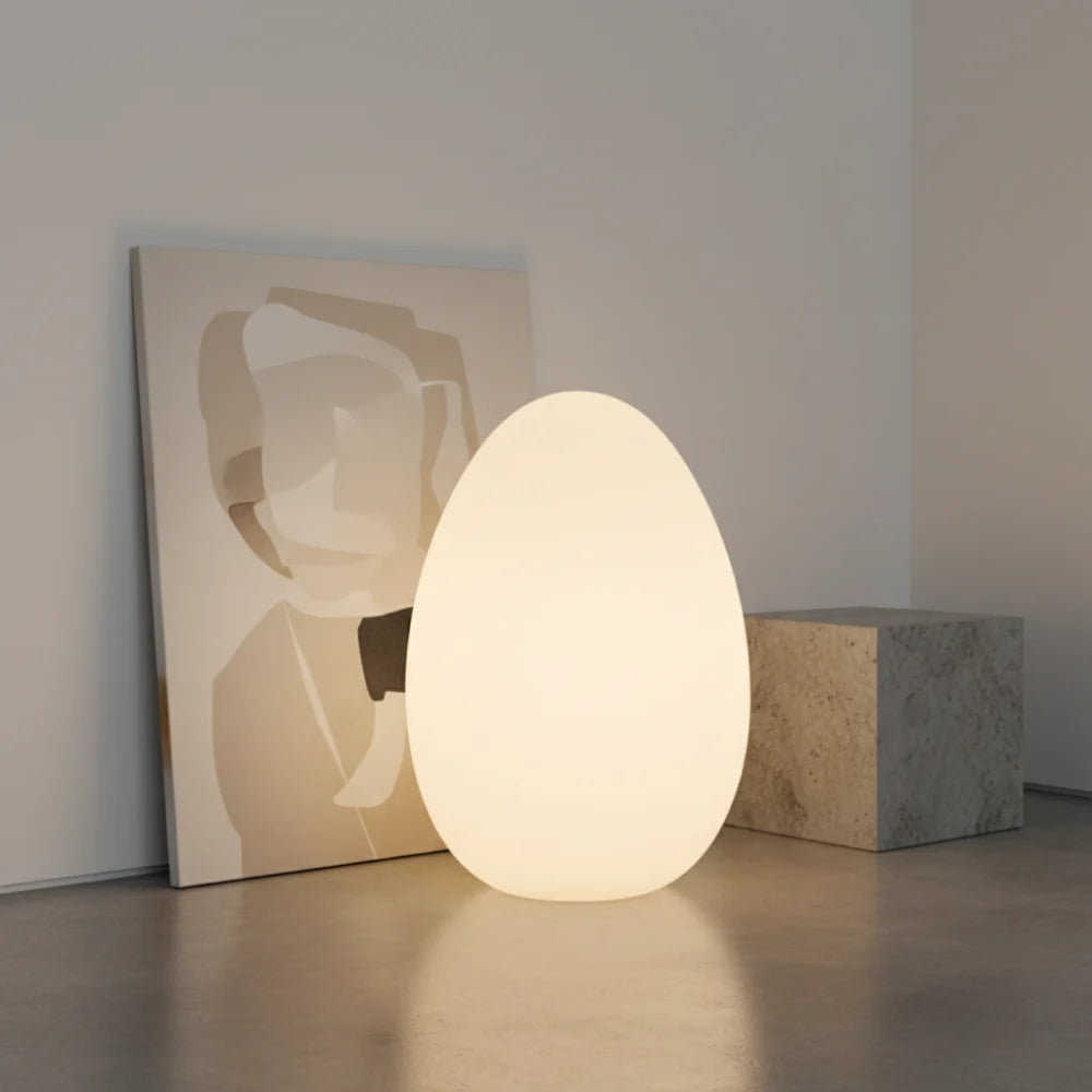 Floor Lamp | Egg-Shaped Sculptural LED & Molded Shell | Weighted Base