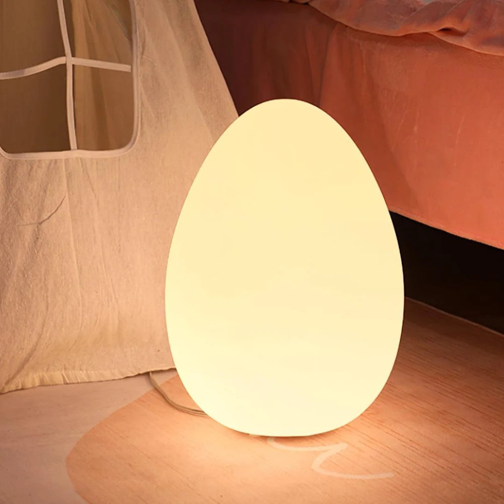 Floor Lamp | Egg-Shaped Sculptural LED & Molded Shell | Weighted Base