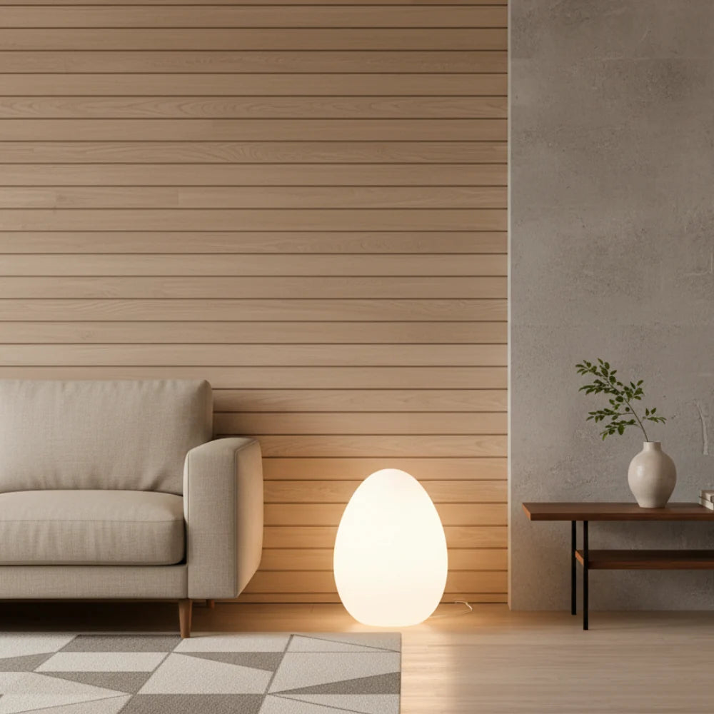 Floor Lamp | Egg-Shaped Sculptural LED & Molded Shell | Weighted Base