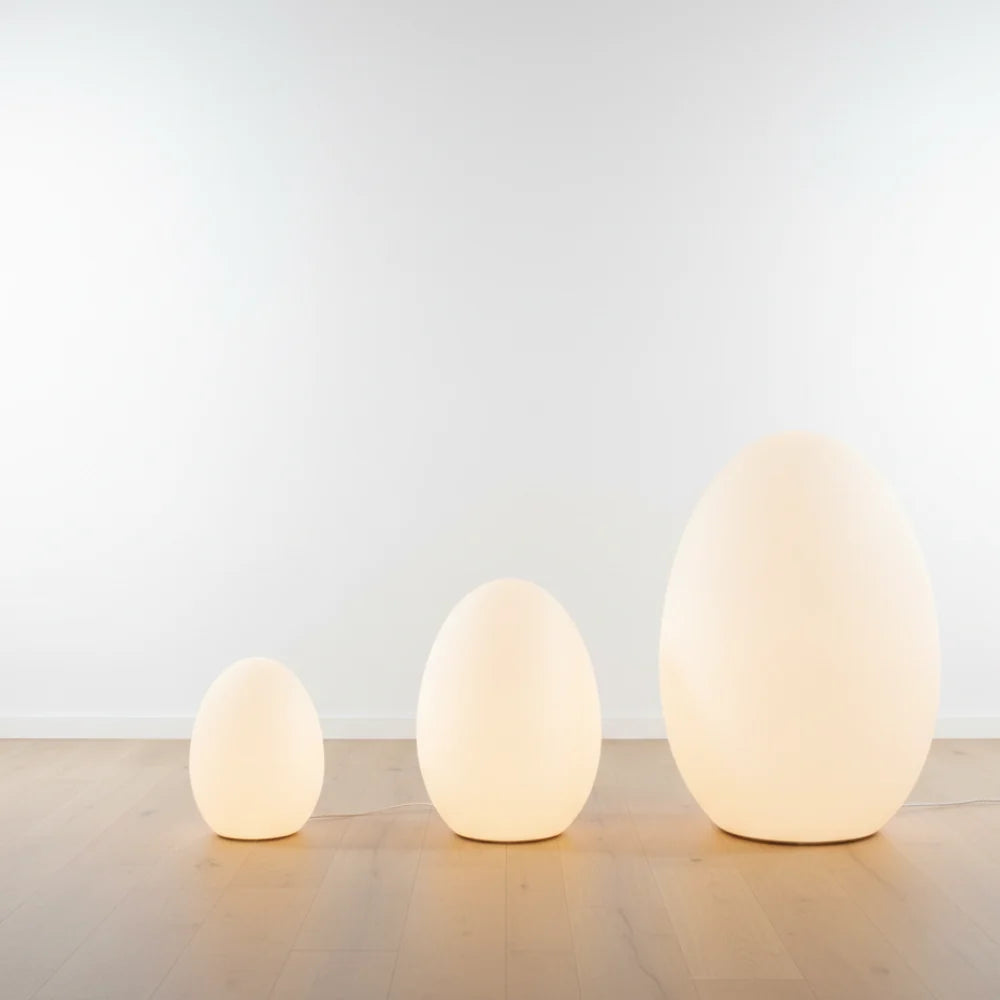 Floor Lamp | Egg-Shaped Sculptural LED & Molded Shell | Weighted Base