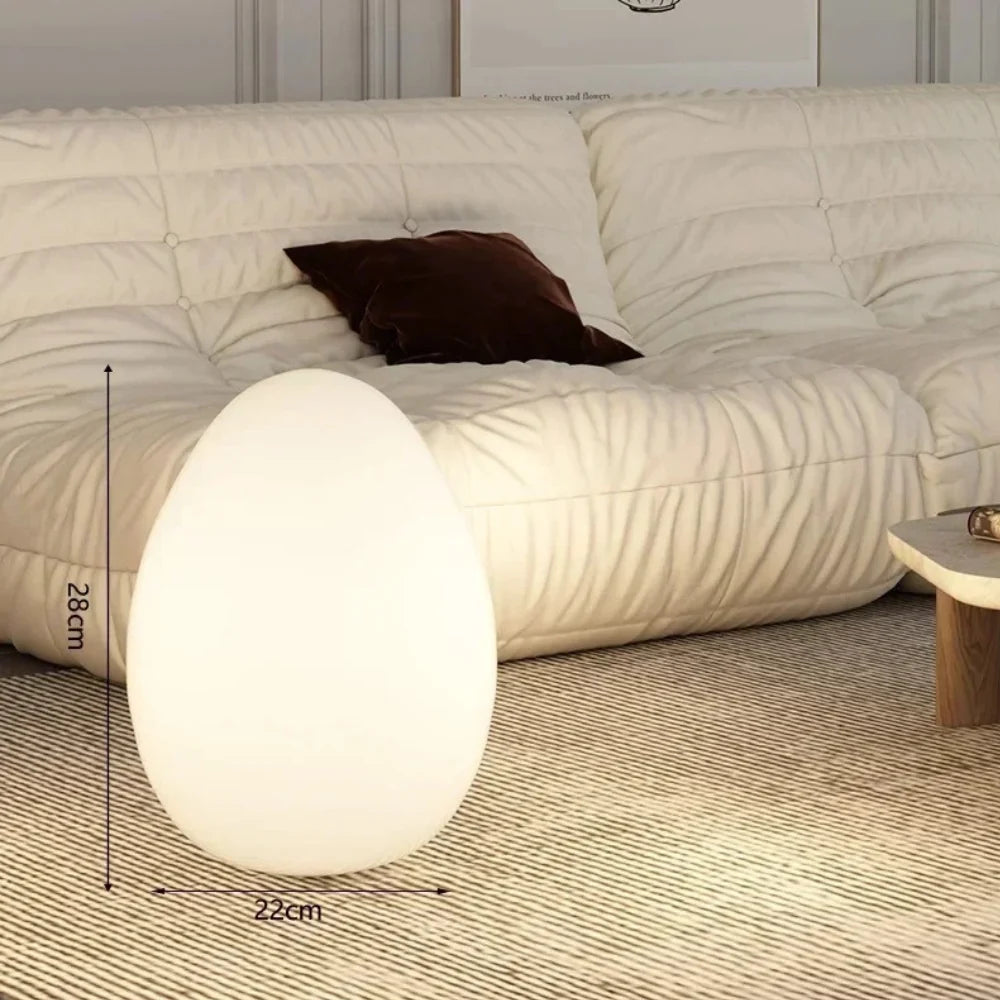 Floor Lamp | Egg-Shaped Sculptural LED & Molded Shell | Weighted Base