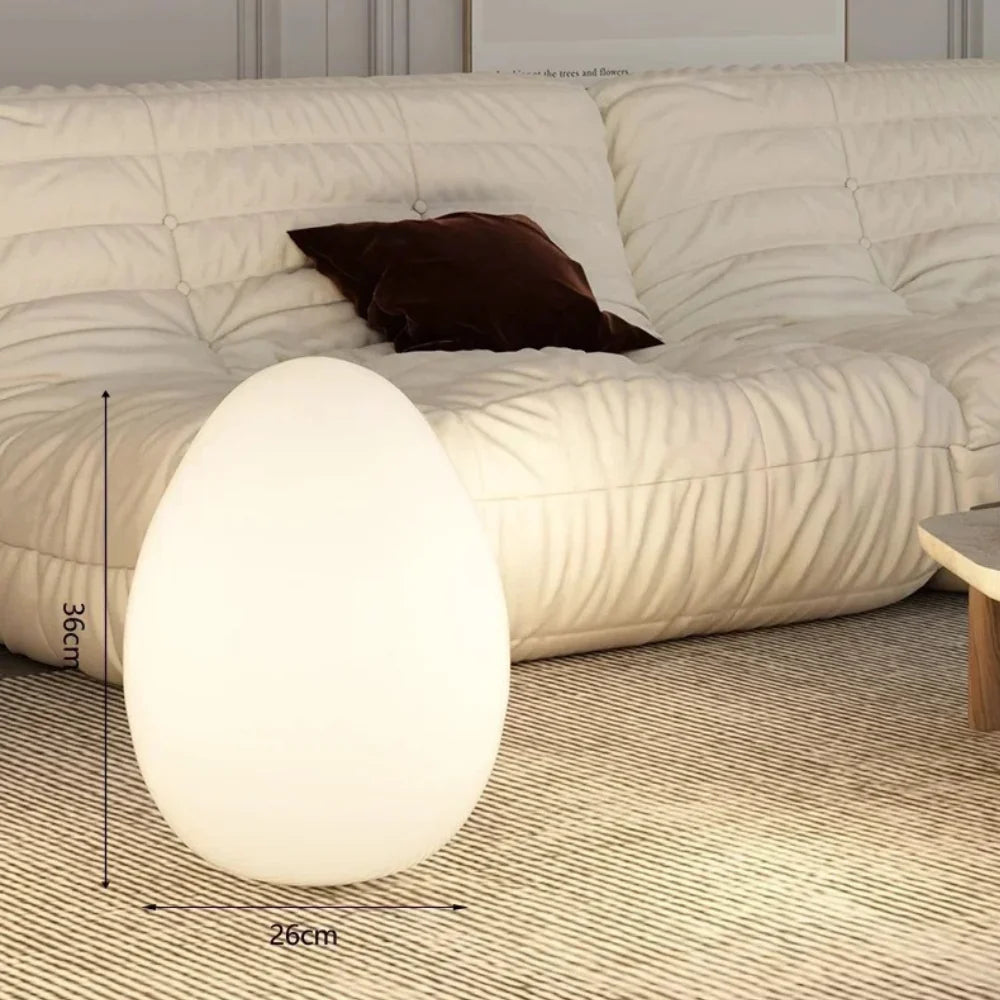 Floor Lamp | Egg-Shaped Sculptural LED & Molded Shell | Weighted Base