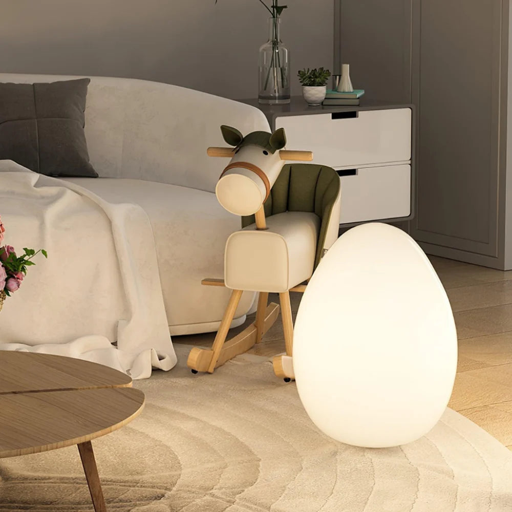 Floor Lamp | Egg-Shaped Sculptural LED & Molded Shell | Weighted Base