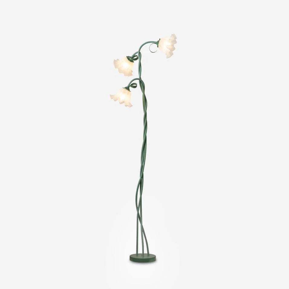 Floor Lamp | Floral Sculptural Design & Green Matte Metal
