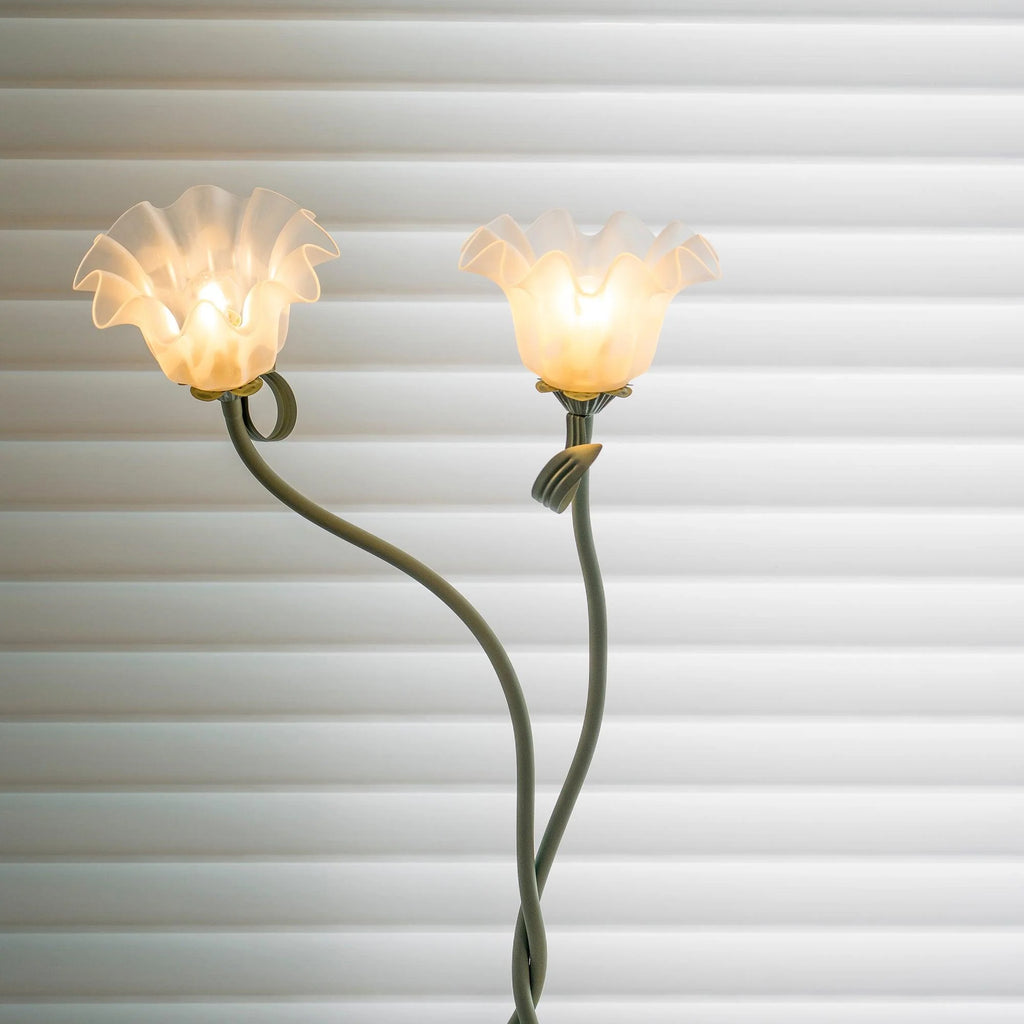 Floor Lamp | Floral Sculptural Design & Green Matte Metal