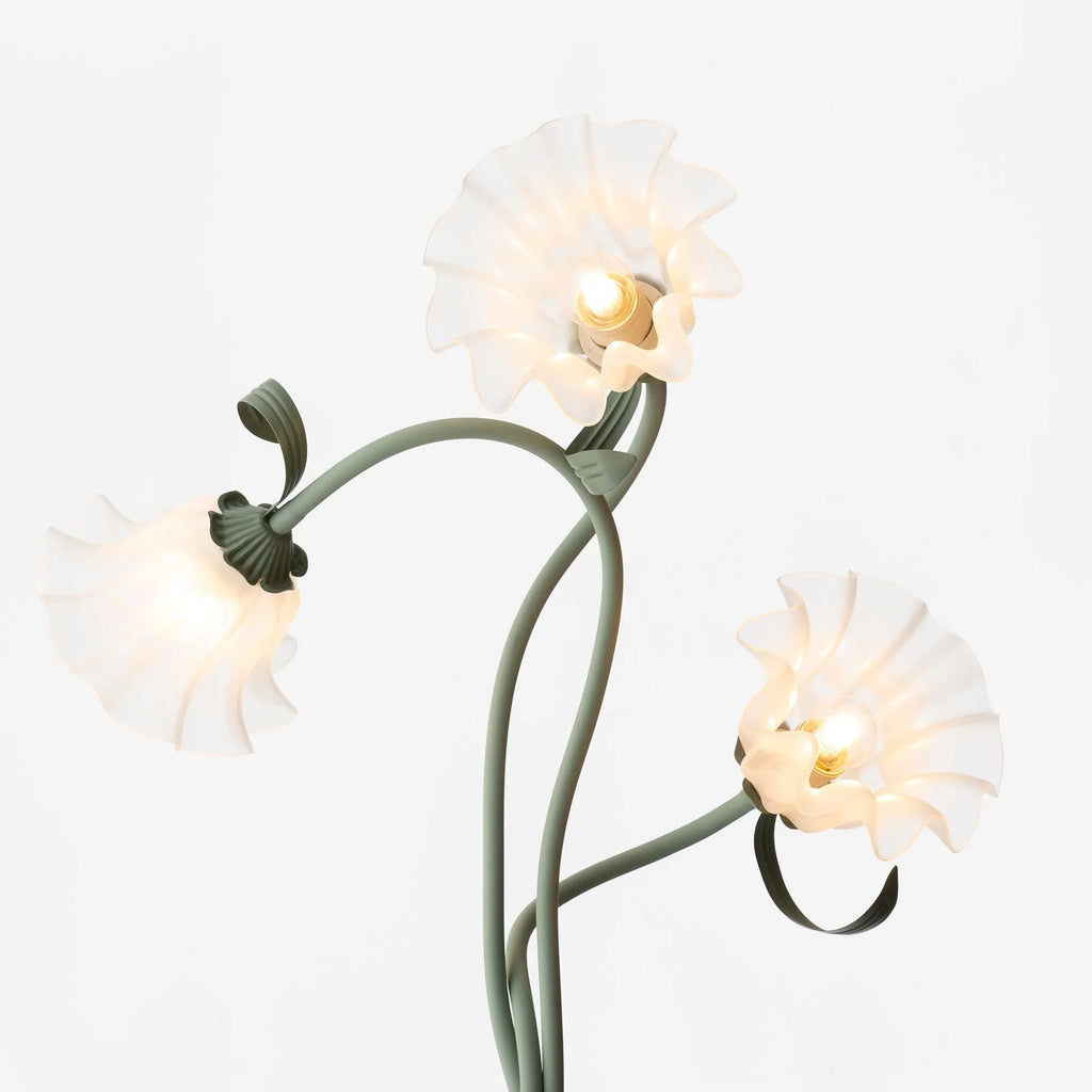 Floor Lamp | Floral Sculptural Design & Green Matte Metal
