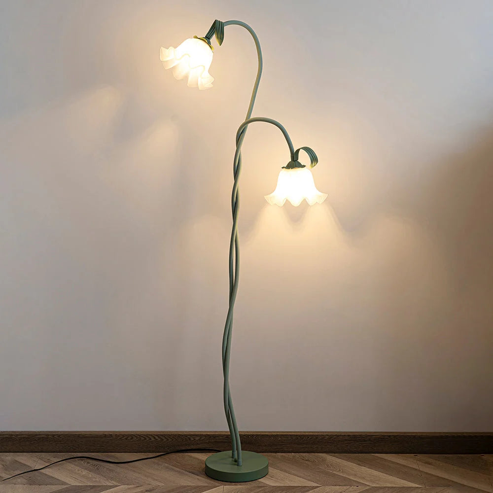 Floor Lamp | Floral Sculptural Design & Green Matte Metal