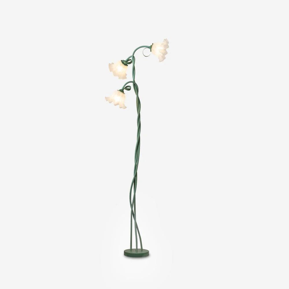 Floor Lamp | Floral Sculptural Design & Green Matte Metal