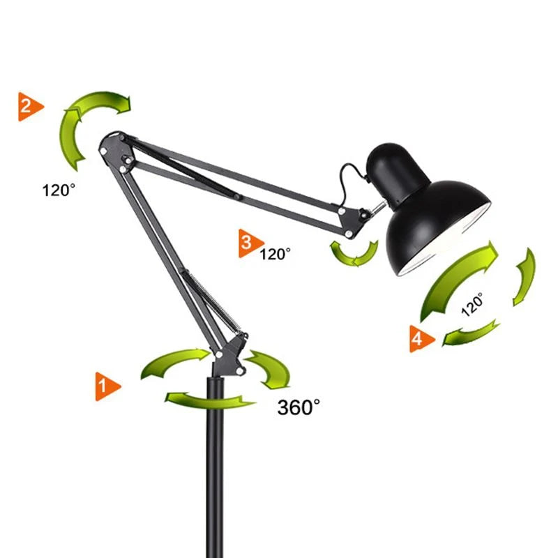 Floor Lamp | Folding Adjustable Metal Frame & Iron Shade | 5 Colours