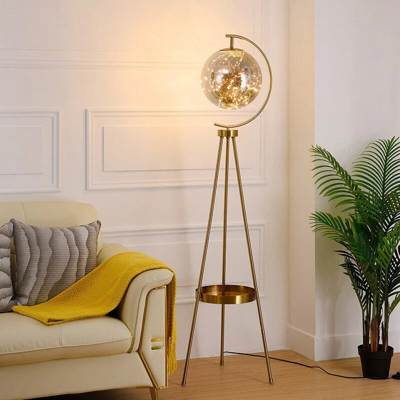 Floor Lamp | Globe Glass Shade & Metal Tripod | Bulb Included