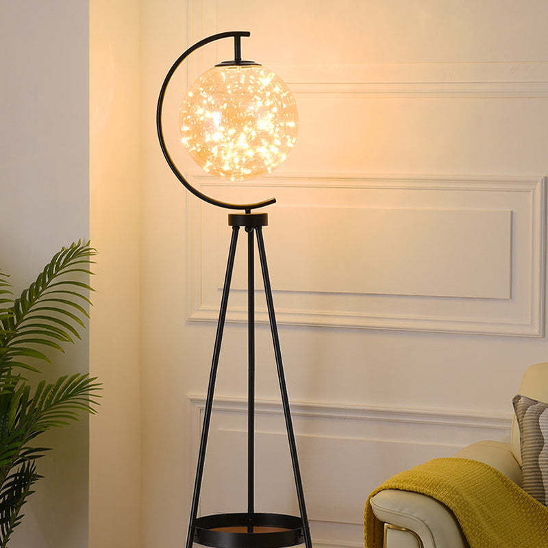 Floor Lamp | Globe Glass Shade & Metal Tripod | Bulb Included