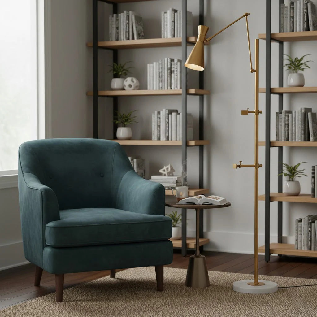 Floor Lamp | Gold Frame & Marble Base | Artwork Accent Lighting