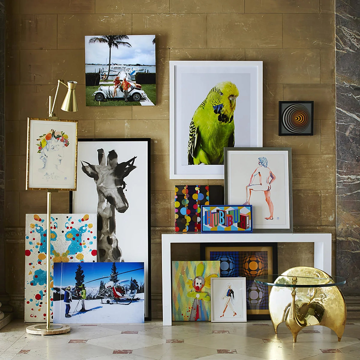 Floor Lamp | Gold Frame & Marble Base | Artwork Accent Lighting