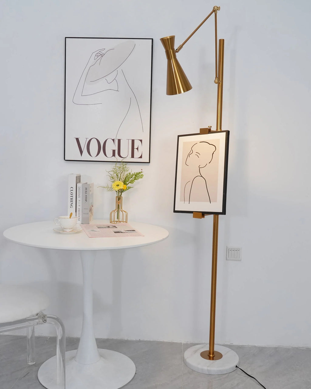 Floor Lamp | Gold Frame & Marble Base | Artwork Accent Lighting