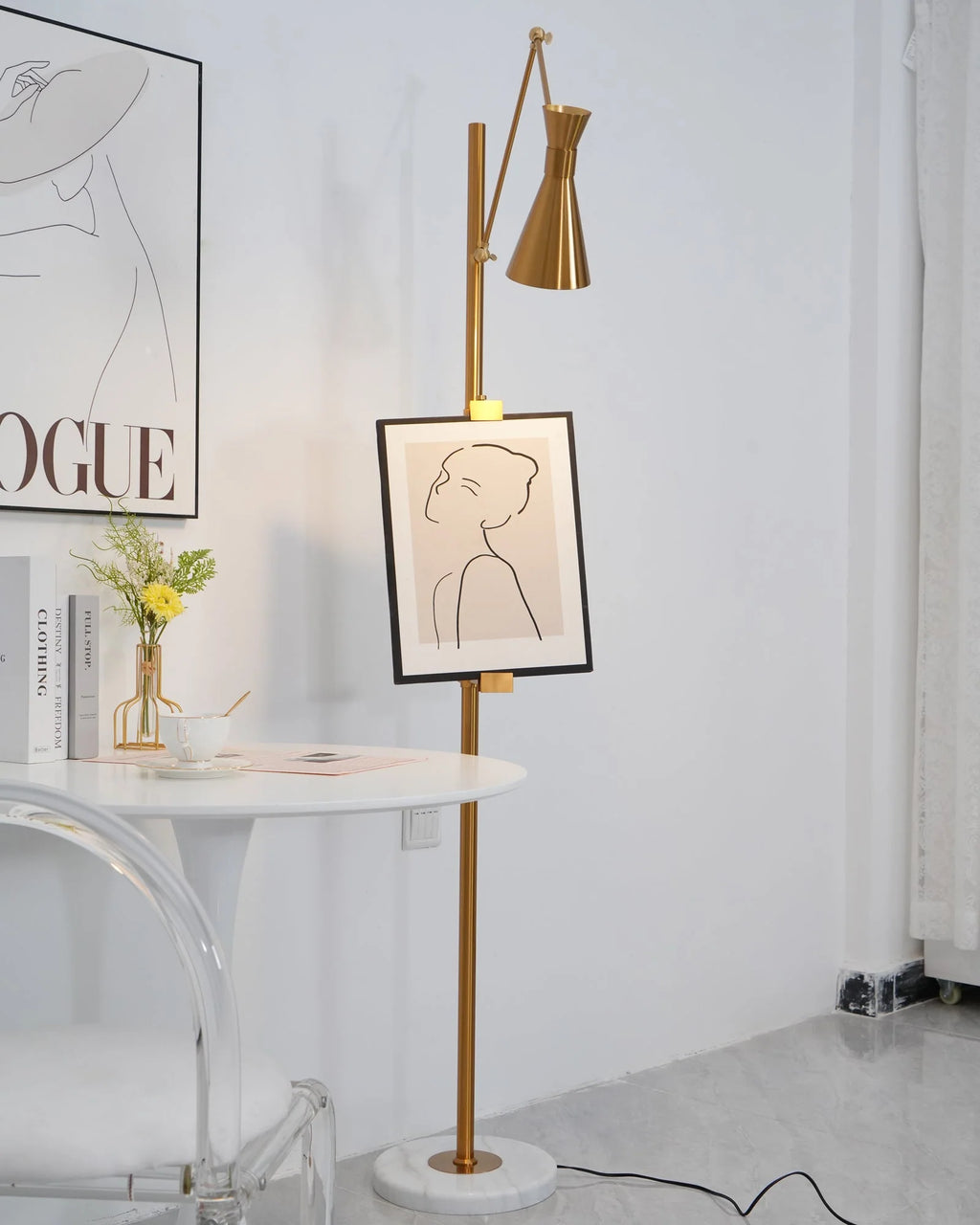 Floor Lamp | Gold Frame & Marble Base | Artwork Accent Lighting