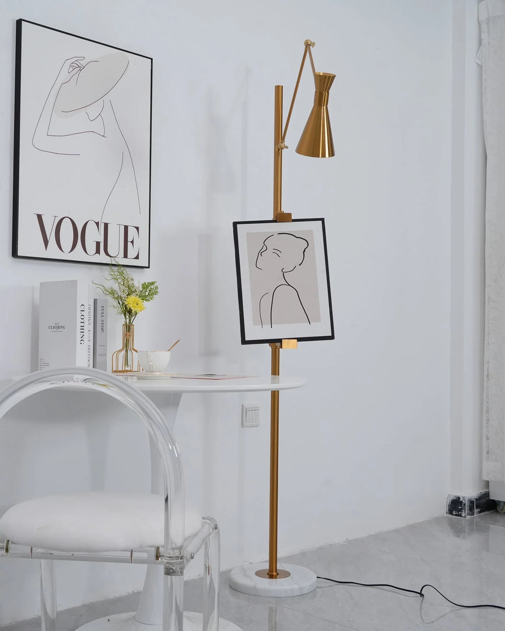 Floor Lamp | Gold Frame & Marble Base | Artwork Accent Lighting