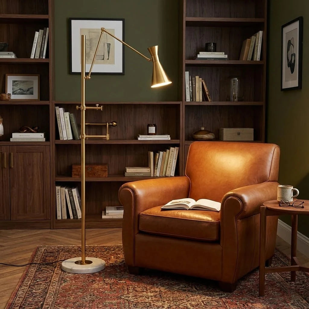 Floor Lamp | Gold Frame & Marble Base | Artwork Accent Lighting