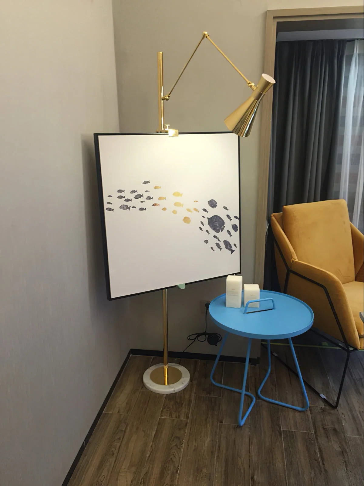 Floor Lamp | Gold Frame & Marble Base | Artwork Accent Lighting
