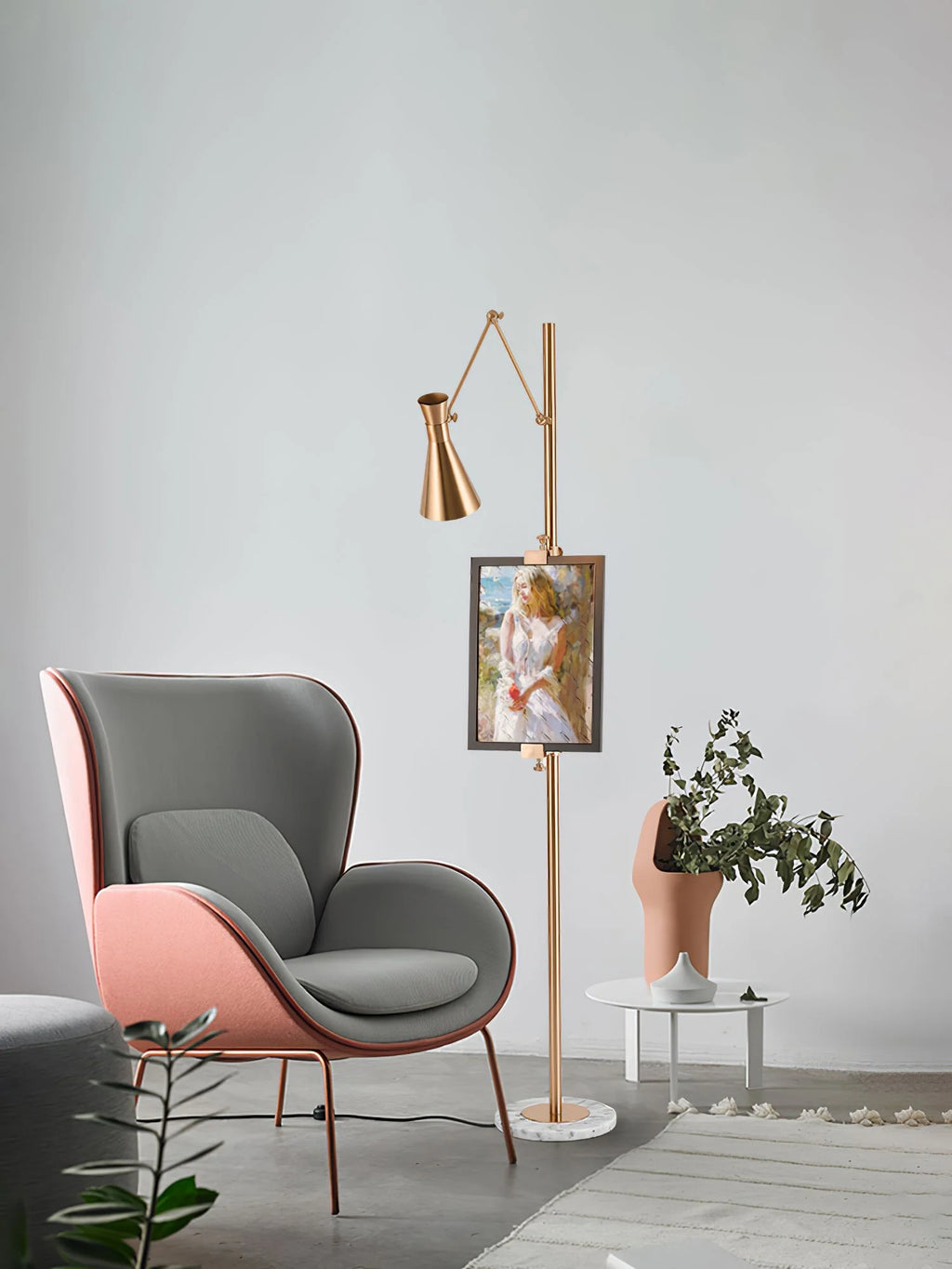 Floor Lamp | Gold Frame & Marble Base | Artwork Accent Lighting