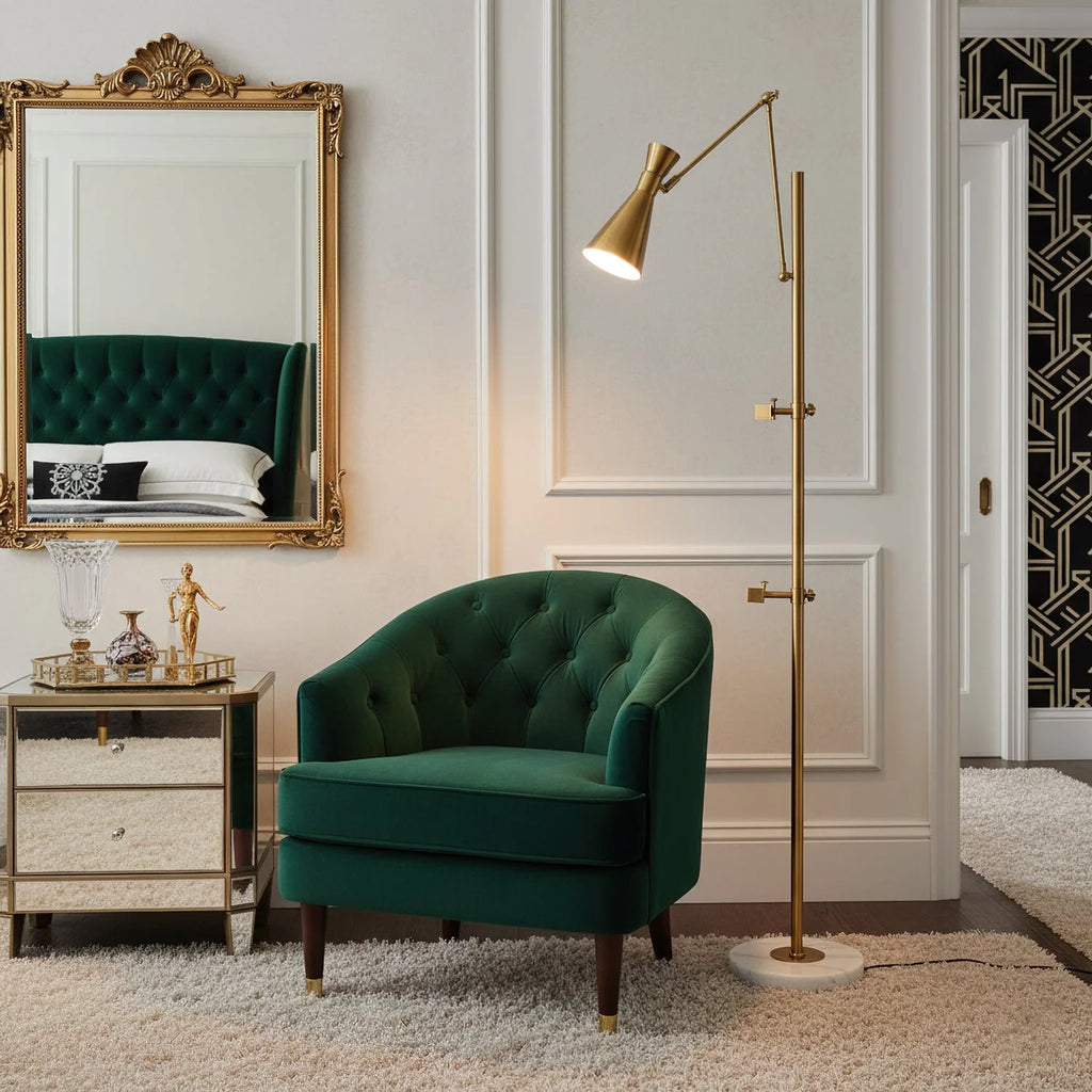 Floor Lamp | Gold Frame & Marble Base | Artwork Accent Lighting