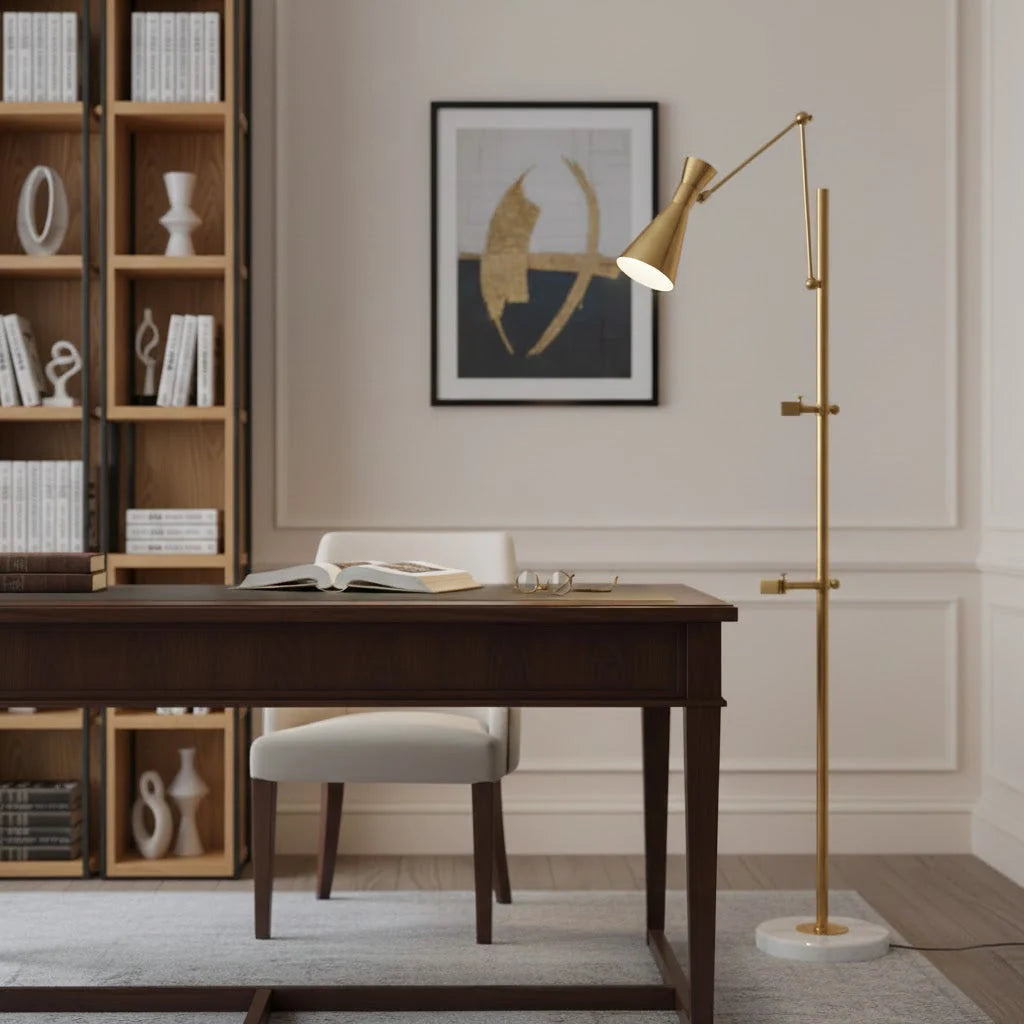 Floor Lamp | Gold Frame & Marble Base | Artwork Accent Lighting