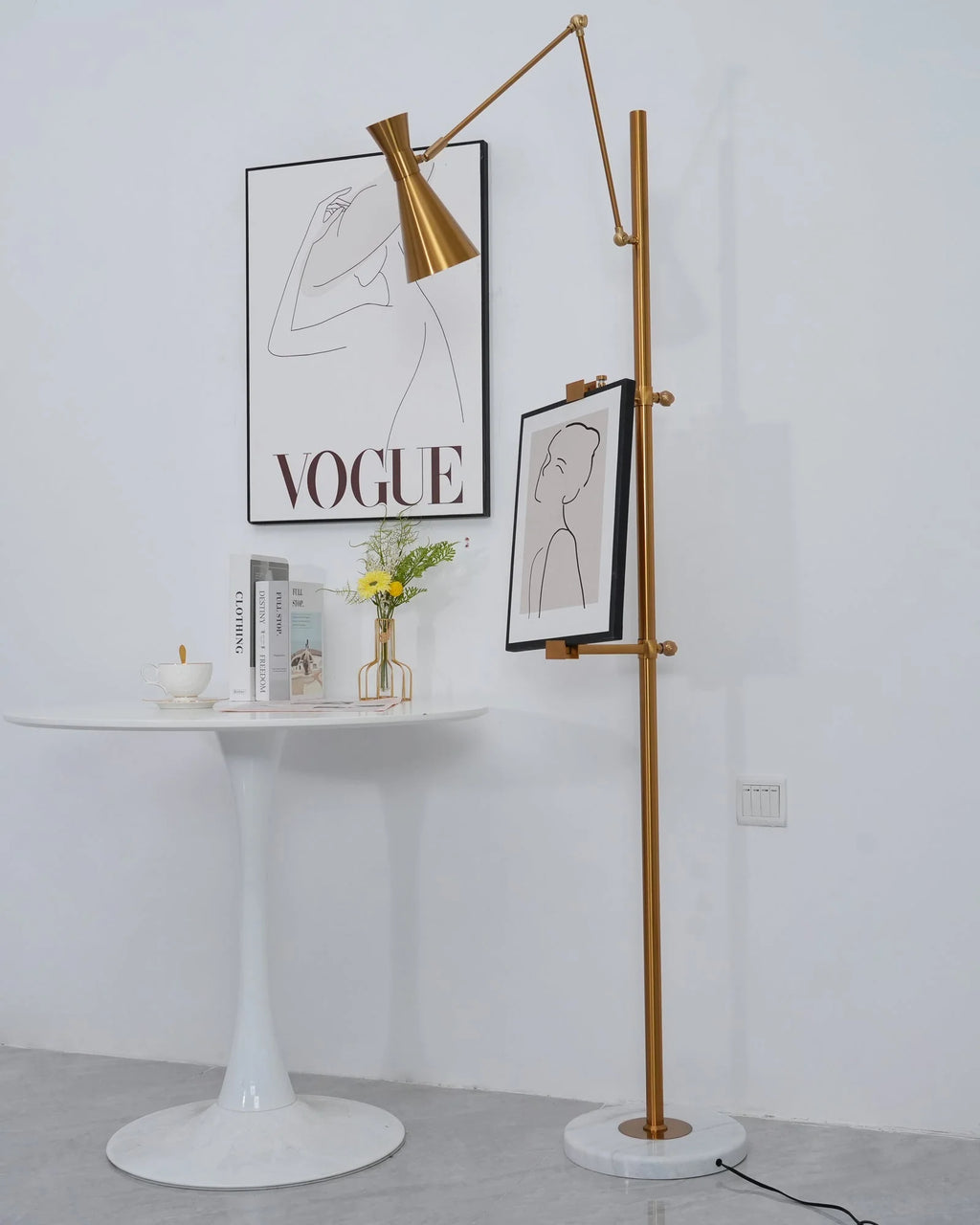 Floor Lamp | Gold Frame & Marble Base | Artwork Accent Lighting