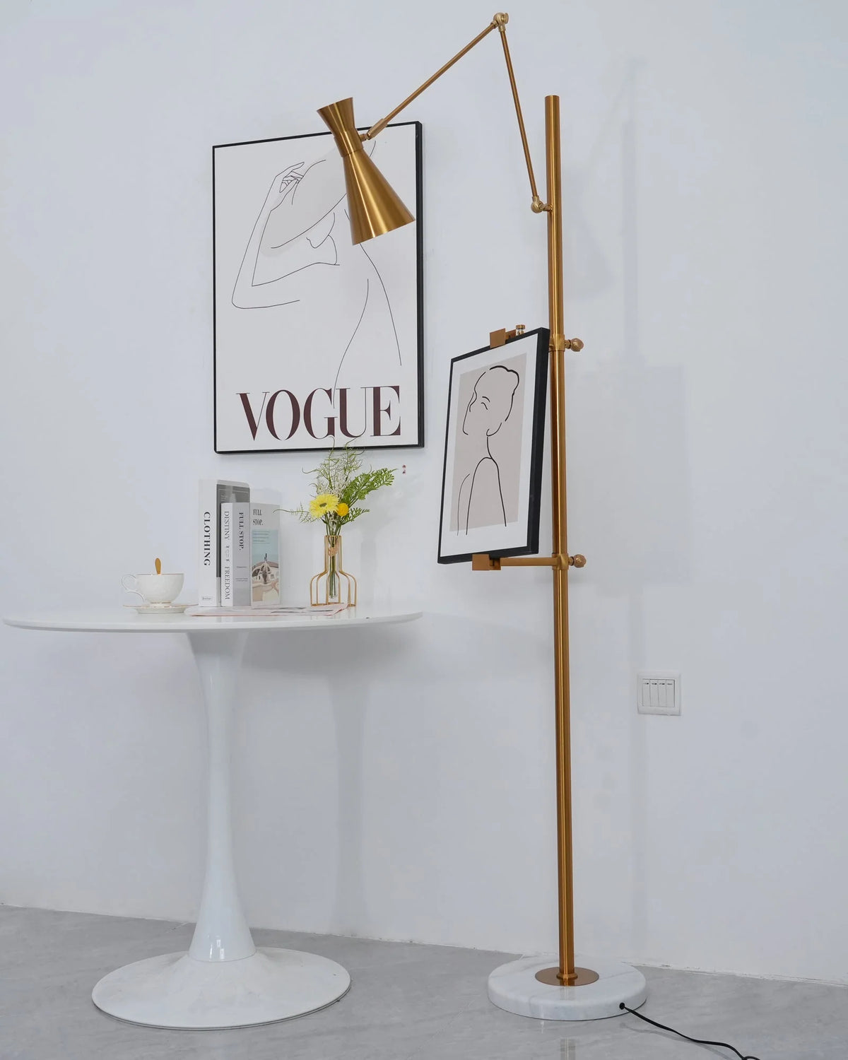 Floor Lamp | Gold Frame & Marble Base | Artwork Accent Lighting