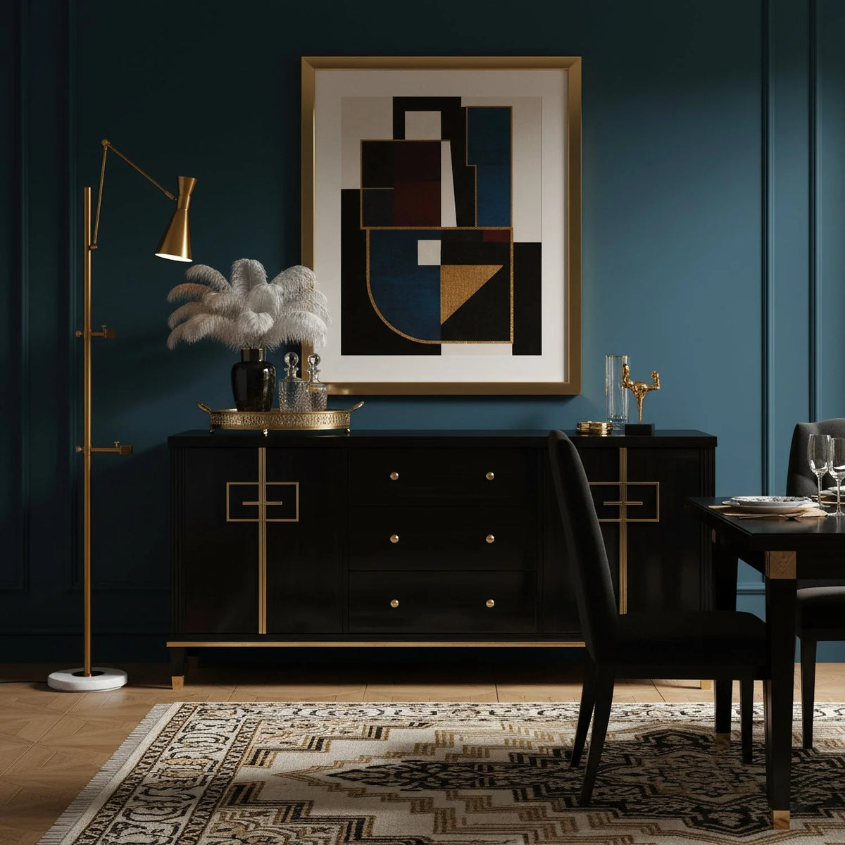 Floor Lamp | Gold Frame & Marble Base | Artwork Accent Lighting