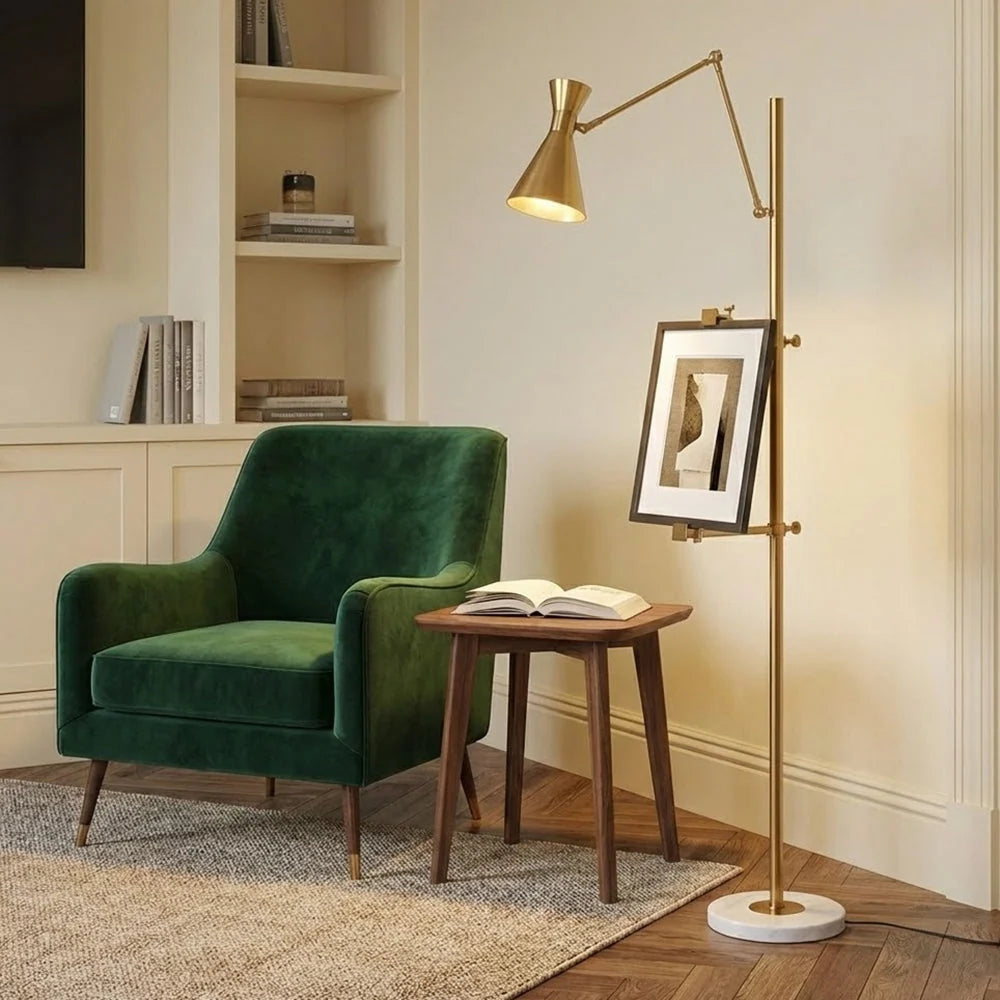 Floor Lamp | Gold Frame & Marble Base | Artwork Accent Lighting