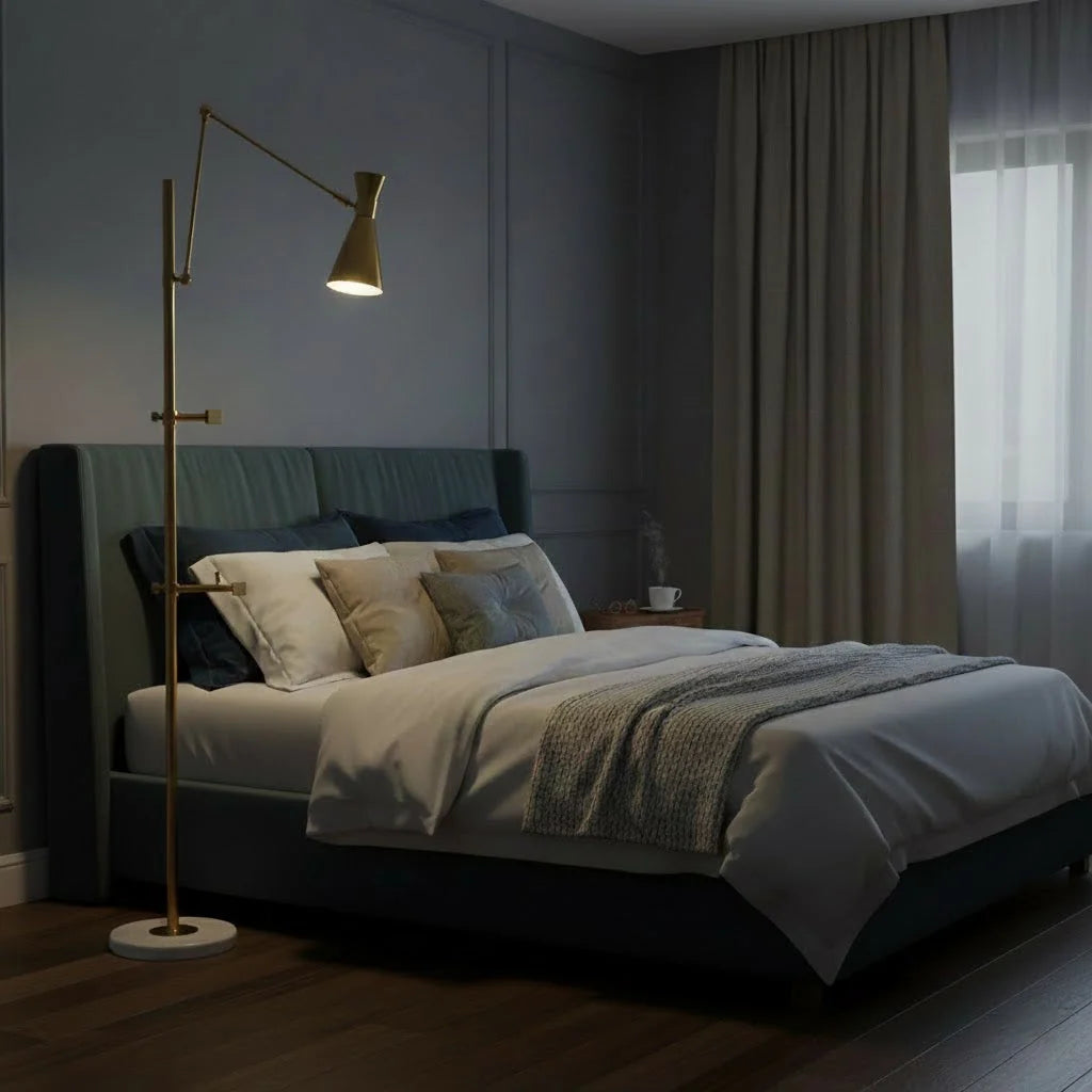 Floor Lamp | Gold Frame & Marble Base | Artwork Accent Lighting
